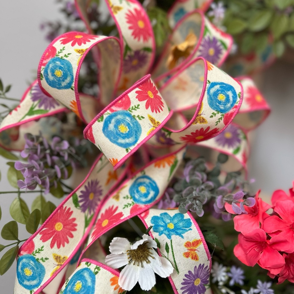 Floral Wreath with Colorful Ribbon - Picture 4 of 4